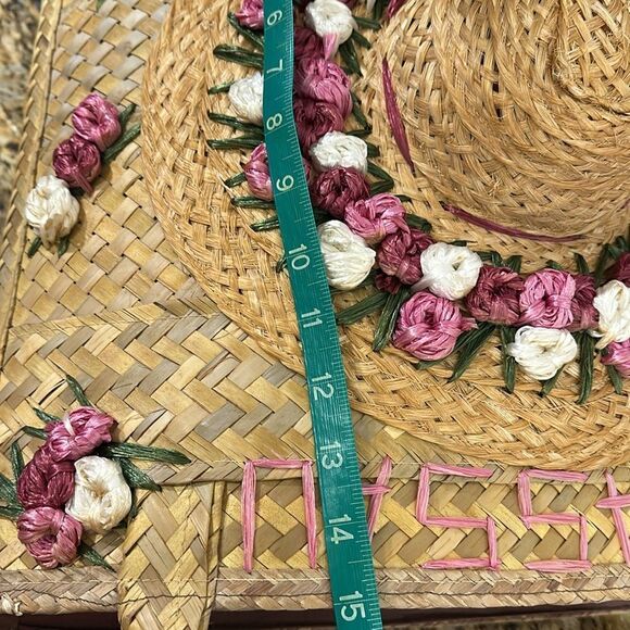 Extra Large Straw Bag Tote Raffia Tourist Souvenir Lined Flowers Sun Hat Design - Picture 8 of 9